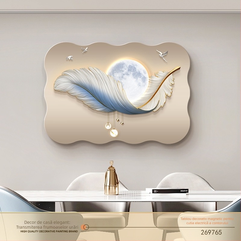 Tablou decorativ pentru cutia de contoare — fixare magnetică, fără găuri, fără ramă, model floral, bază din piele pentru vopsea