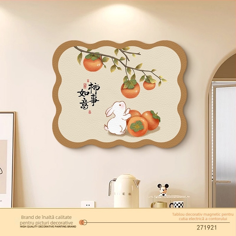 Tablou decorativ pentru cutia de contoare — fixare magnetică, fără găuri, fără ramă, model floral, bază din piele pentru vopsea