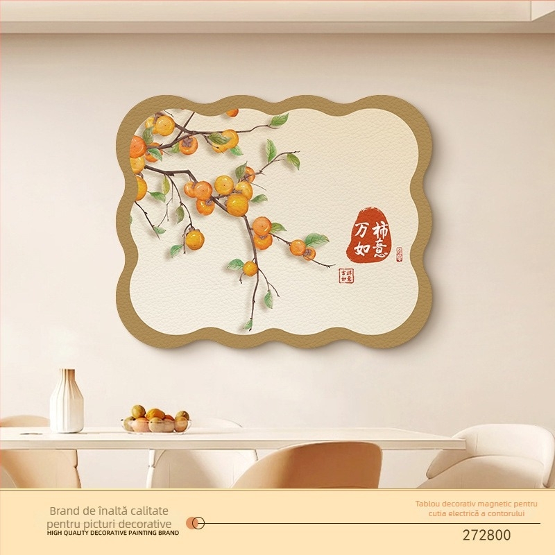 Tablou decorativ pentru cutia de contoare — fixare magnetică, fără găuri, fără ramă, model floral, bază din piele pentru vopsea