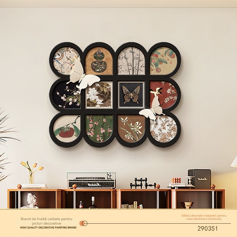 Tablou decorativ pentru cutia de contoare — fixare magnetică, fără găuri, fără ramă, model floral, bază din piele pentru vopsea