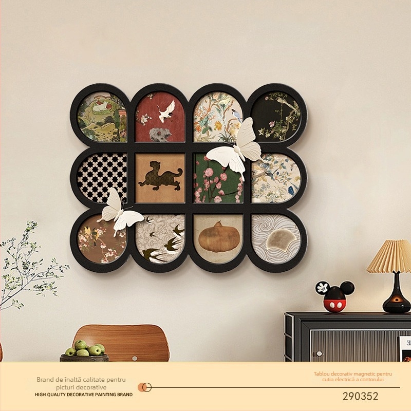 Tablou decorativ pentru cutia de contoare — fixare magnetică, fără găuri, fără ramă, model floral, bază din piele pentru vopsea