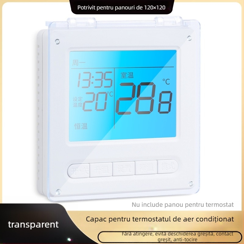 Capac protector pentru panoul de control al climatizării centrale; pentru cutia întrerupătorului și termostat — protecție împotriva atingerii accidentale, rezistent la stropi pentru baie
