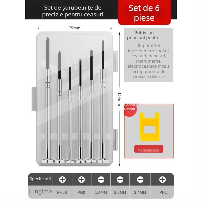 Set de șurubelnițe Delixi electric pentru ceasuri, ochelari și telefoane – oțel CR-V, fără izolație