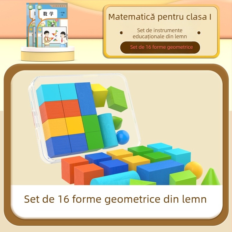 Set de materiale didactice din lemn pentru clasa I și II – Tangram, bețișoare de numărare, model de ceas, cutie de învățare, volumul 1–2 (marca Youcai)