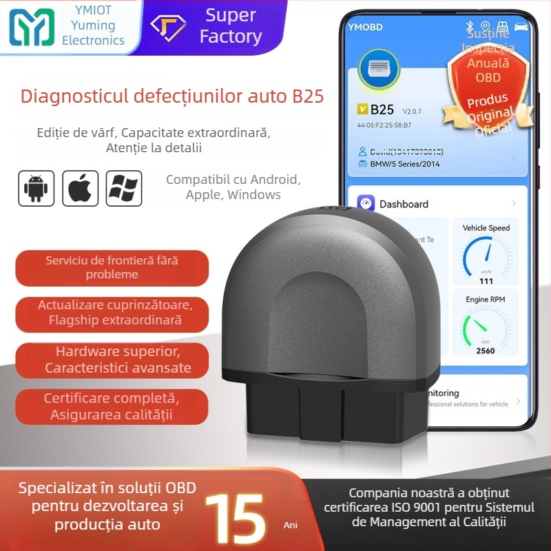 Detector de defecțiuni auto B25 Bluetooth – instrument de diagnosticare multifuncțional pentru motor, ABS, airbag și inspecția întregului vehicul (Elm327)