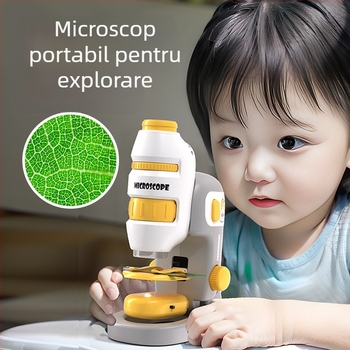 Microscop pentru copii 3 în 1, compact, din plastic, pentru activități DIY, ambalaj în cutie colorată, destinat copiilor 4–6 ani, educație în biologie/chimie (plastic; DIY; cutie colorată; 4–6 ani; biologie/chimie)