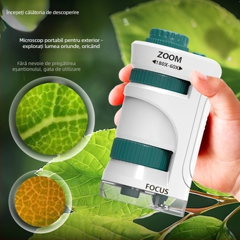 Set portabil cu microscop de mână și lupă, pentru experimente de biologie și chimie, construcție din plastic, non-electric, multifuncțional, pentru vârsta 7–14 ani
