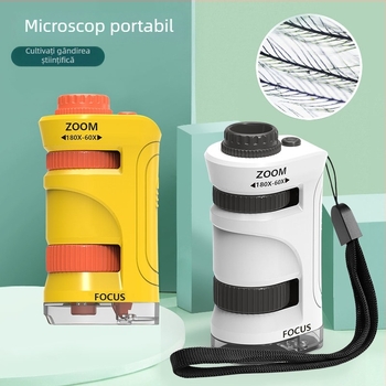 Set portabil cu microscop de mână și lupă, pentru experimente de biologie și chimie, construcție din plastic, non-electric, multifuncțional, pentru vârsta 7–14 ani
