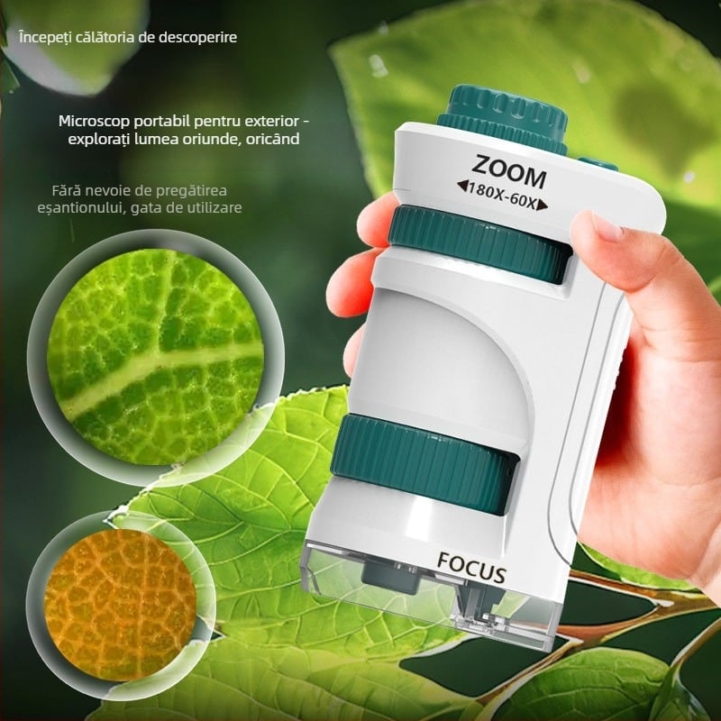 Set portabil cu microscop de mână și lupă, pentru experimente de biologie și chimie, construcție din plastic, non-electric, multifuncțional, pentru vârsta 7–14 ani