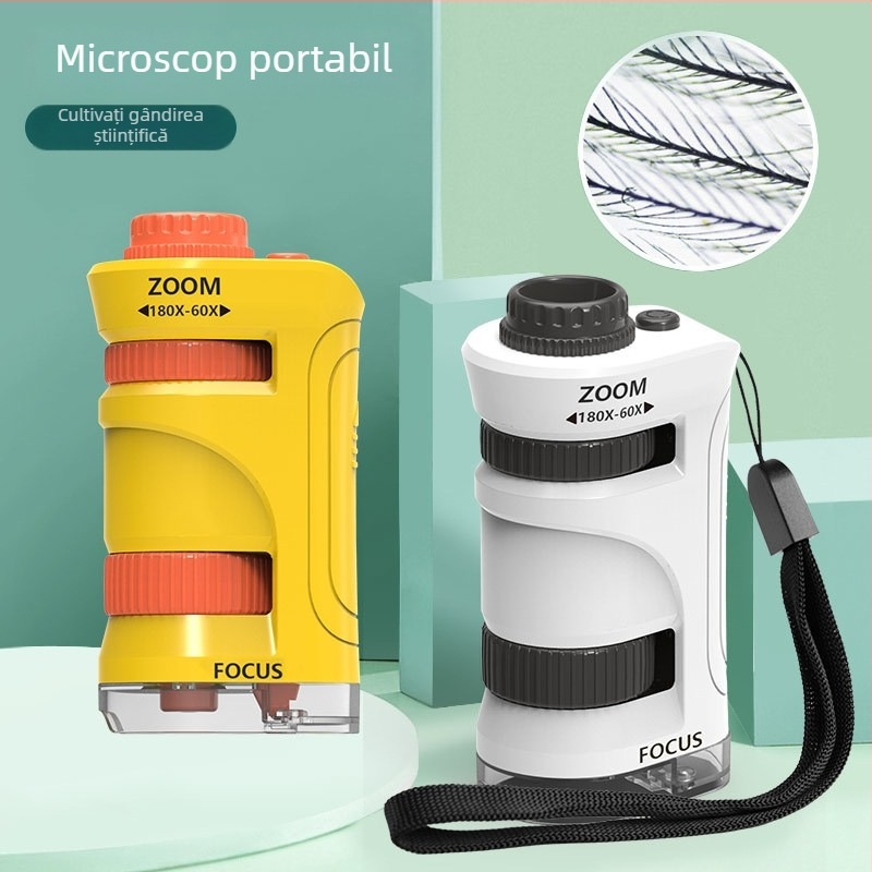Set portabil cu microscop de mână și lupă, pentru experimente de biologie și chimie, construcție din plastic, non-electric, multifuncțional, pentru vârsta 7–14 ani