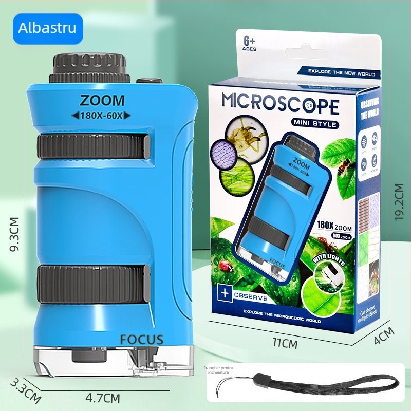 Set portabil cu microscop de mână și lupă, pentru experimente de biologie și chimie, construcție din plastic, non-electric, multifuncțional, pentru vârsta 7–14 ani