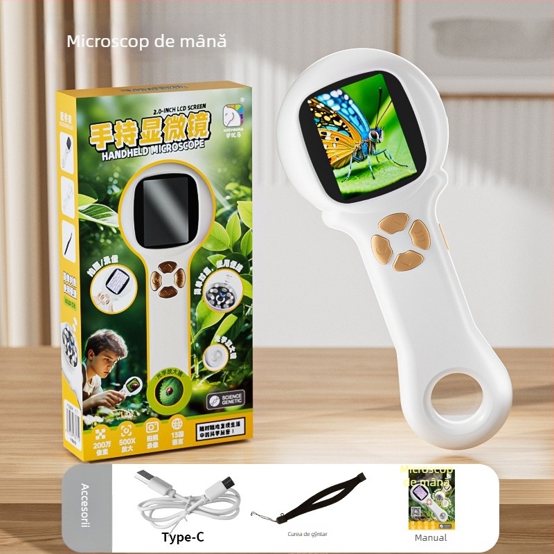 Microscop pentru copii cu ecran – Set complet de experimente științifice, electric, material ABS, pentru vârsta 7–14 ani, cod produs 3171