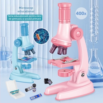 Microscop pentru copii 1200x mărire – set de experimente de biologie pentru 7–14 ani, plastic, ne-electric, prietenos DIY