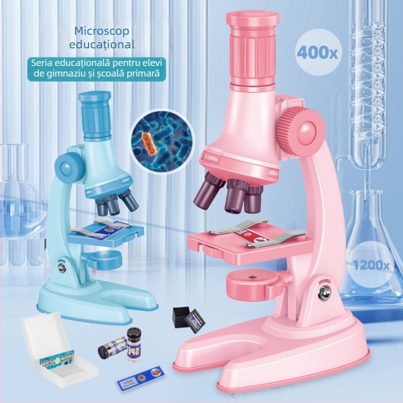 Microscop pentru copii 1200x mărire – set de experimente de biologie pentru 7–14 ani, plastic, ne-electric, prietenos DIY