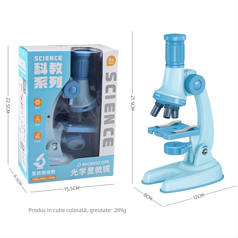 Microscop pentru copii 1200x mărire – set de experimente de biologie pentru 7–14 ani, plastic, ne-electric, prietenos DIY