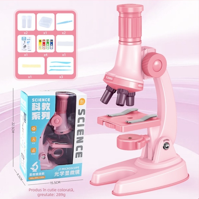 Microscop pentru copii 1200x mărire – set de experimente de biologie pentru 7–14 ani, plastic, ne-electric, prietenos DIY