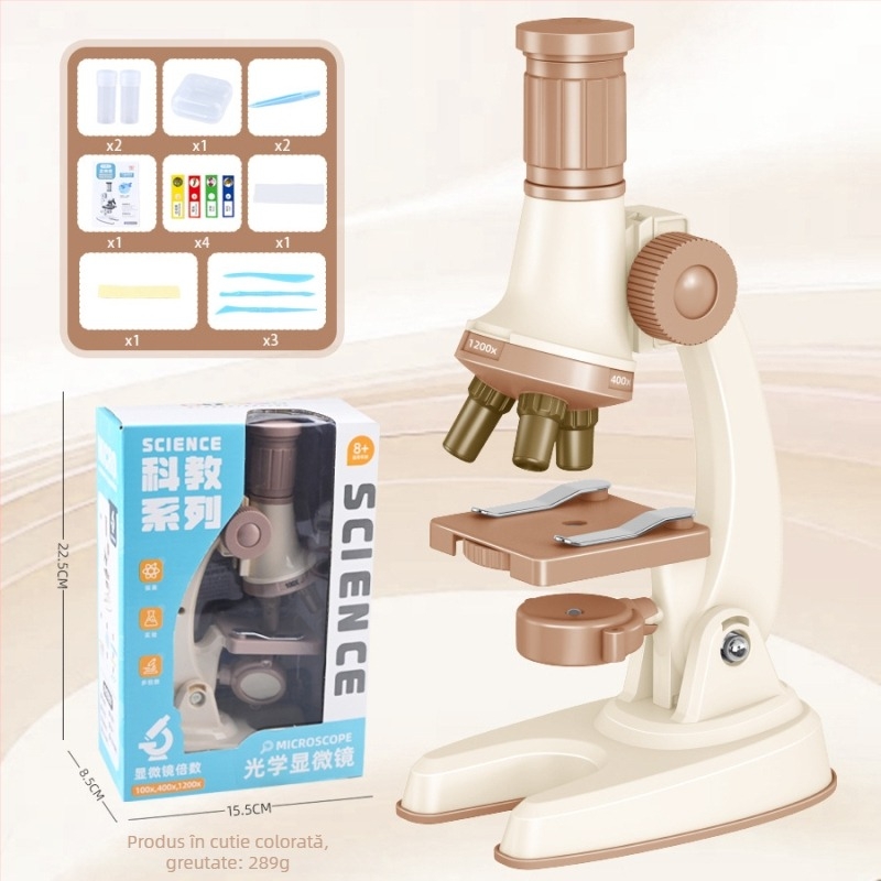 Microscop pentru copii 1200x mărire – set de experimente de biologie pentru 7–14 ani, plastic, ne-electric, prietenos DIY
