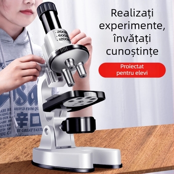 Microscop pentru biologie/chimie – jucărie educațională științifică, DIY, ghid video, pentru copii 4–6 ani