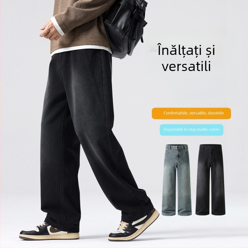 Blugi bărbați croială dreaptă, picioare largi, talie medie, închidere cu nasturi, amestec de bumbac (60% bumbac, 24,5% poliester, 15,5% poliester reciclat)