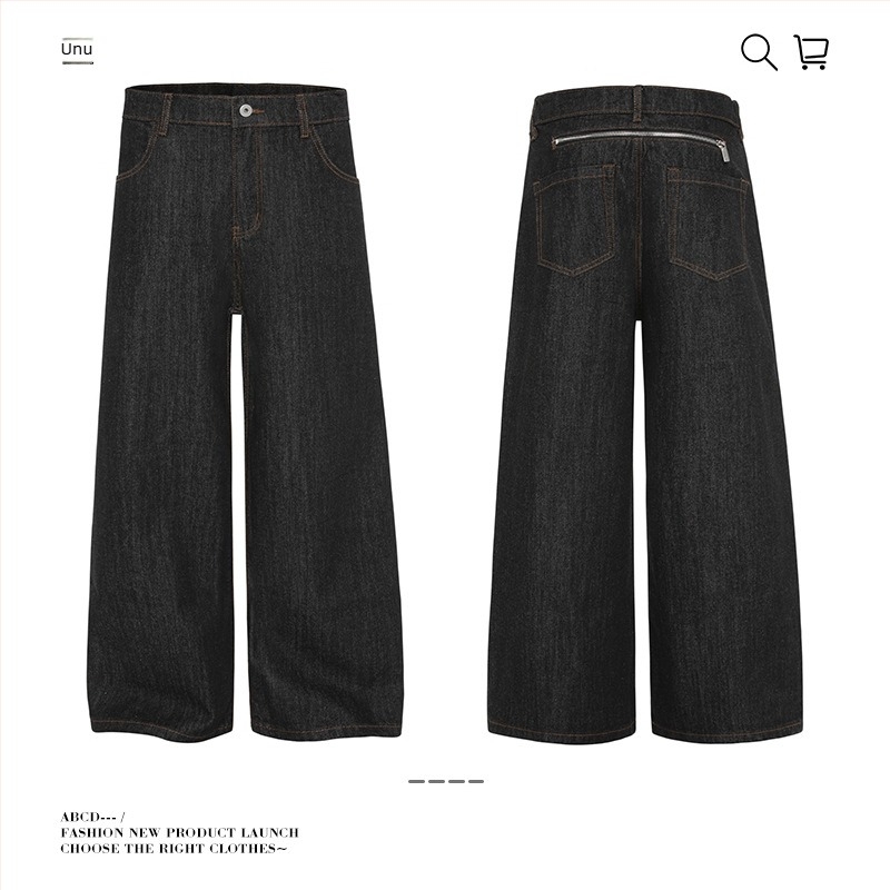 Jeansi drepți, talie medie, fermoar decorativ, denim din bumbac cowboy, lavabil