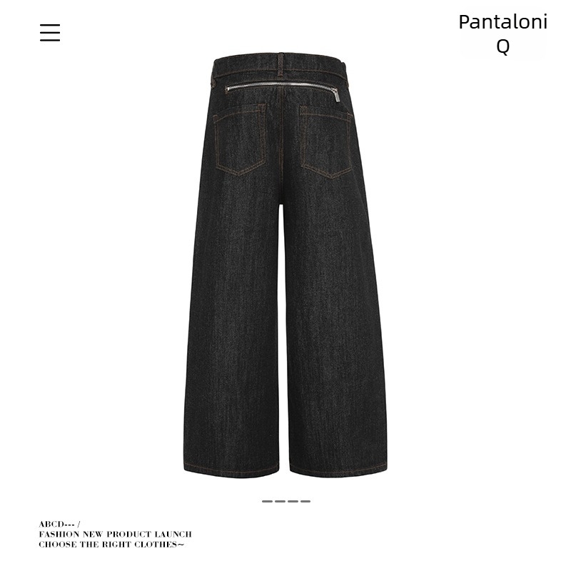 Jeansi drepți, talie medie, fermoar decorativ, denim din bumbac cowboy, lavabil