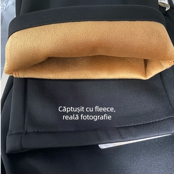 Pantaloni bărbați drepti din amestec mătase-lână cu elastan, catifea groasă de iarnă, fără călcat, decor metalic
