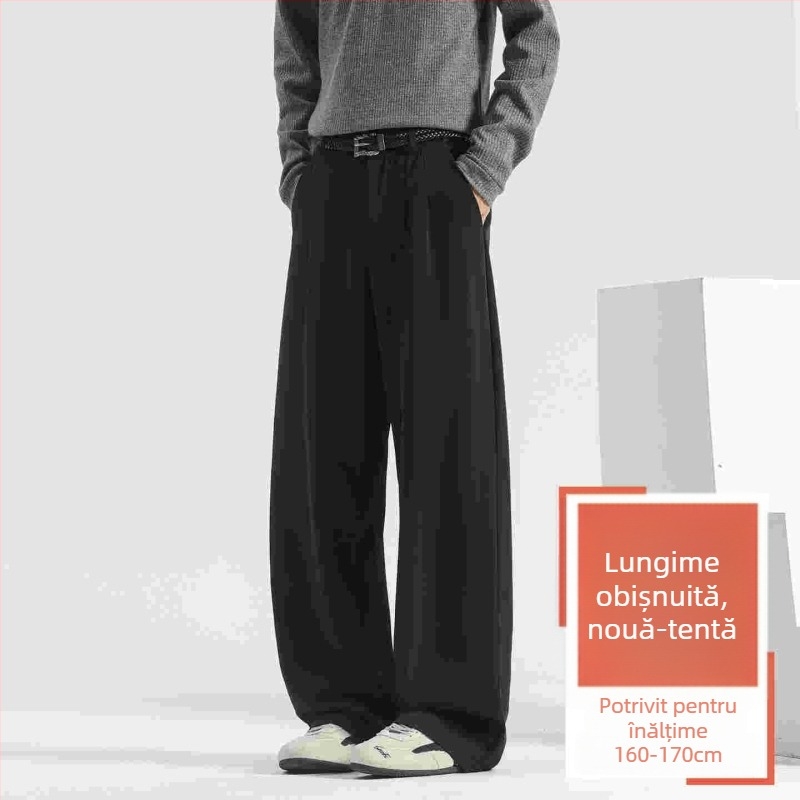 Pantaloni casual pentru bărbați, cu fleece pe căptuire, croială dreaptă, talie medie, închidere cu nasture, material poliester