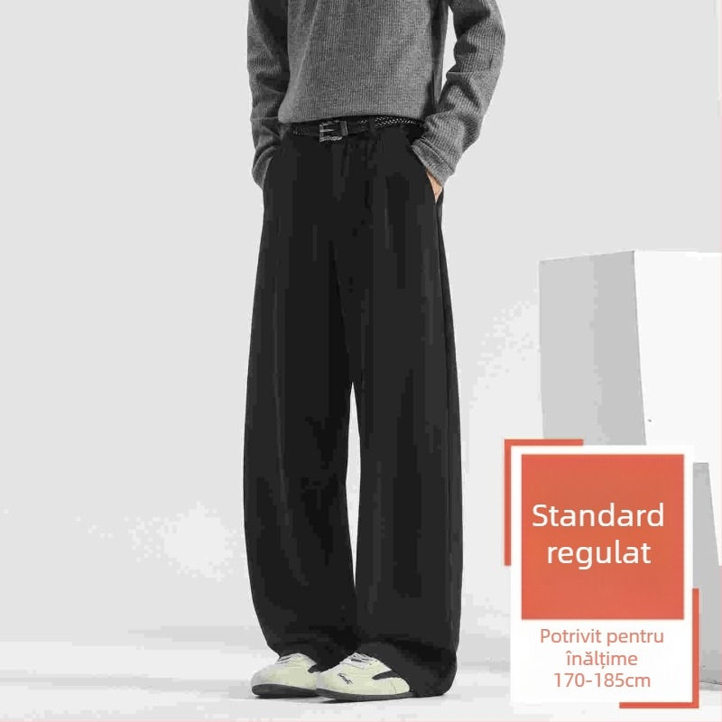 Pantaloni casual pentru bărbați, cu fleece pe căptuire, croială dreaptă, talie medie, închidere cu nasture, material poliester