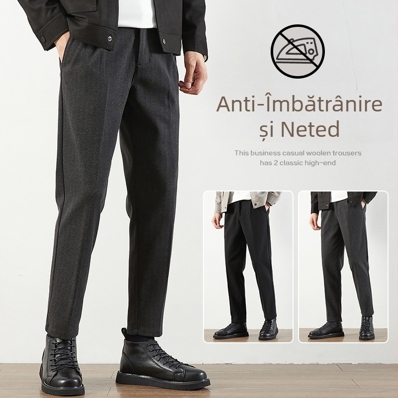 Pantaloni bărbați drepti, amestec bumbac-poliester, talie medie, fermoar, stil business casual