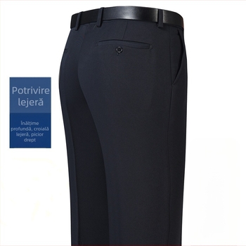Pantaloni bărbați pentru afaceri, croială dreaptă, iarnă, amestec fibre chimice cu poliester, decor buzunar