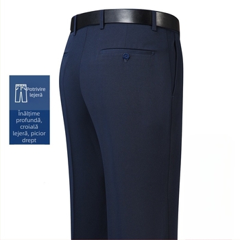 Pantaloni bărbați pentru afaceri, croială dreaptă, iarnă, amestec fibre chimice cu poliester, decor buzunar