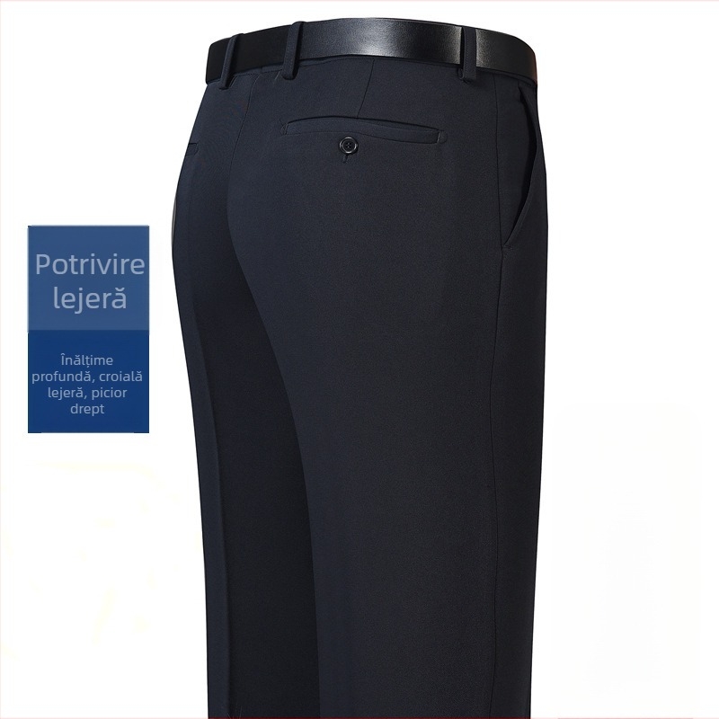 Pantaloni bărbați pentru afaceri, croială dreaptă, iarnă, amestec fibre chimice cu poliester, decor buzunar