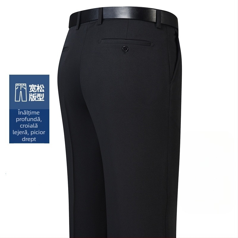 Pantaloni bărbați pentru afaceri, croială dreaptă, iarnă, amestec fibre chimice cu poliester, decor buzunar