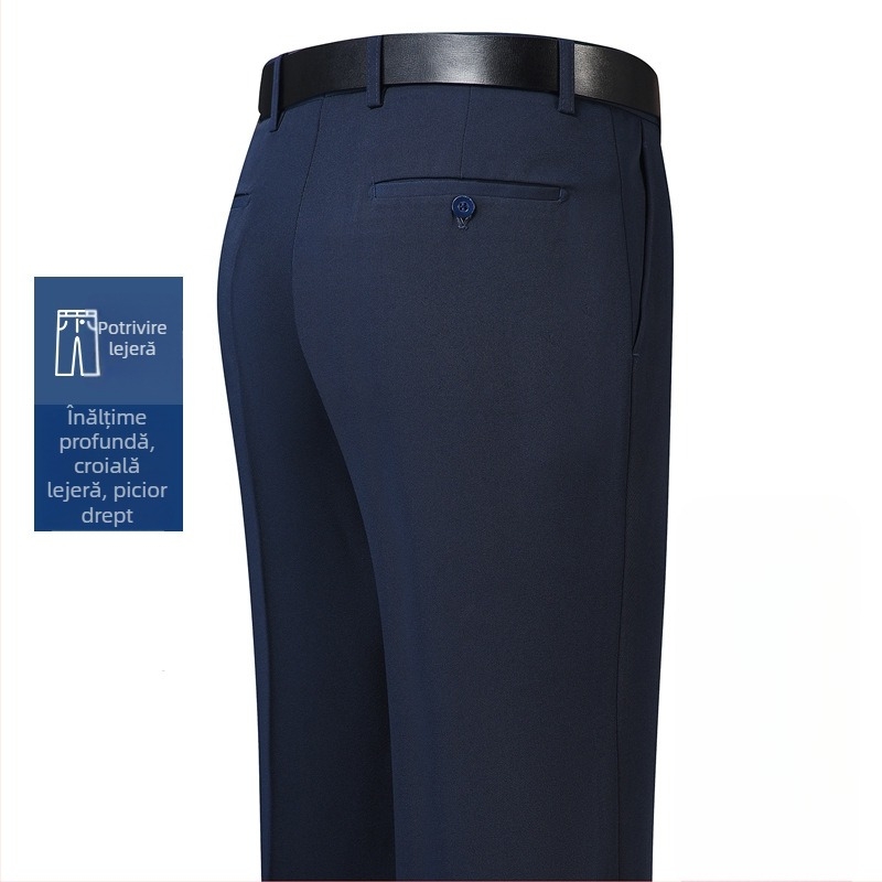Pantaloni bărbați pentru afaceri, croială dreaptă, iarnă, amestec fibre chimice cu poliester, decor buzunar