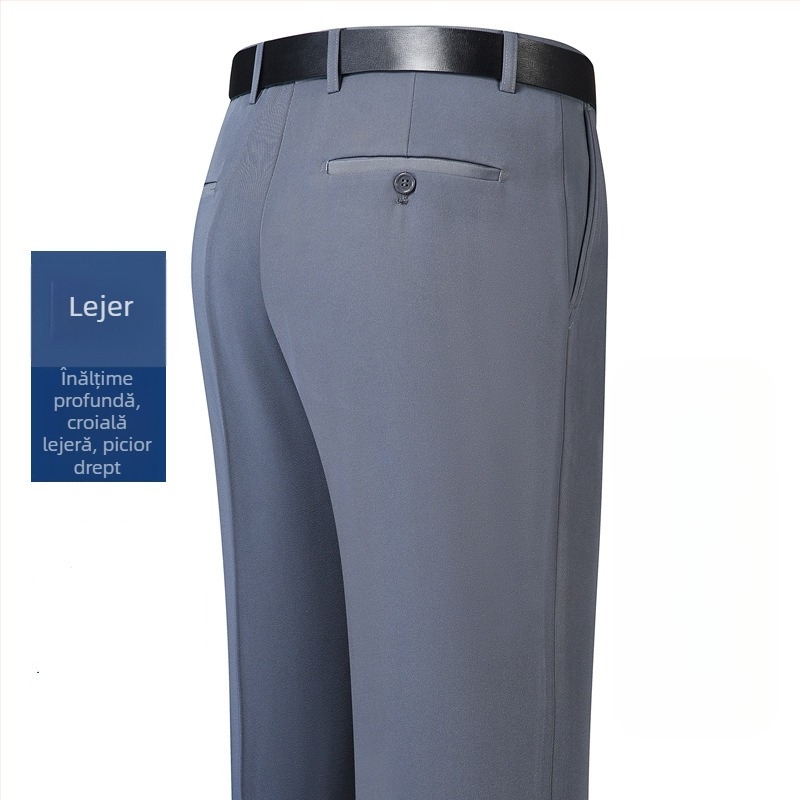 Pantaloni bărbați pentru afaceri, croială dreaptă, iarnă, amestec fibre chimice cu poliester, decor buzunar