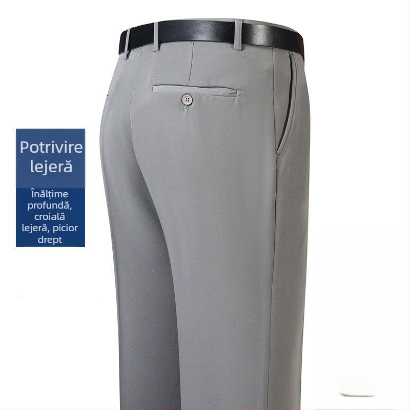 Pantaloni bărbați pentru afaceri, croială dreaptă, iarnă, amestec fibre chimice cu poliester, decor buzunar