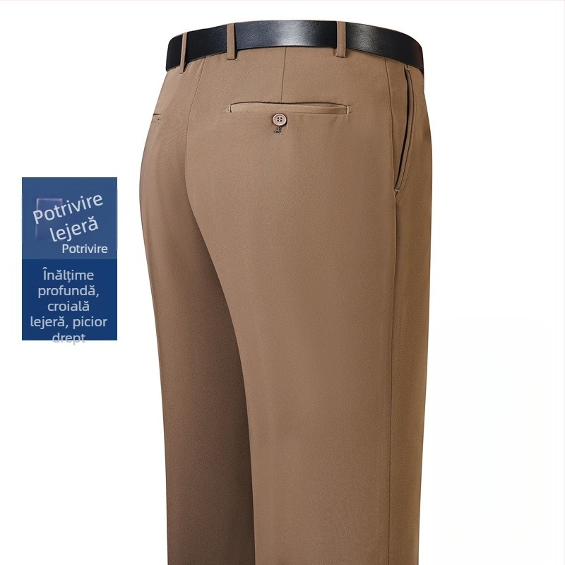 Pantaloni bărbați pentru afaceri, croială dreaptă, iarnă, amestec fibre chimice cu poliester, decor buzunar
