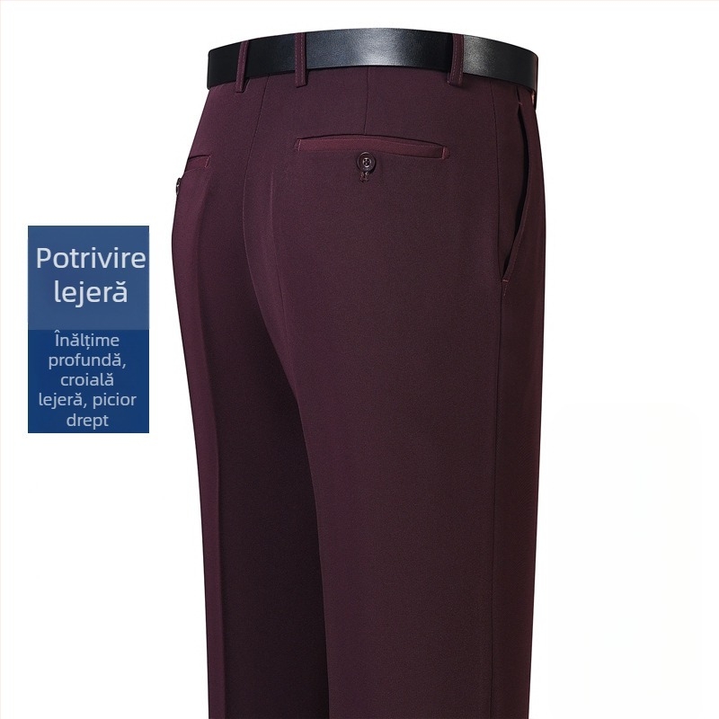 Pantaloni bărbați pentru afaceri, croială dreaptă, iarnă, amestec fibre chimice cu poliester, decor buzunar
