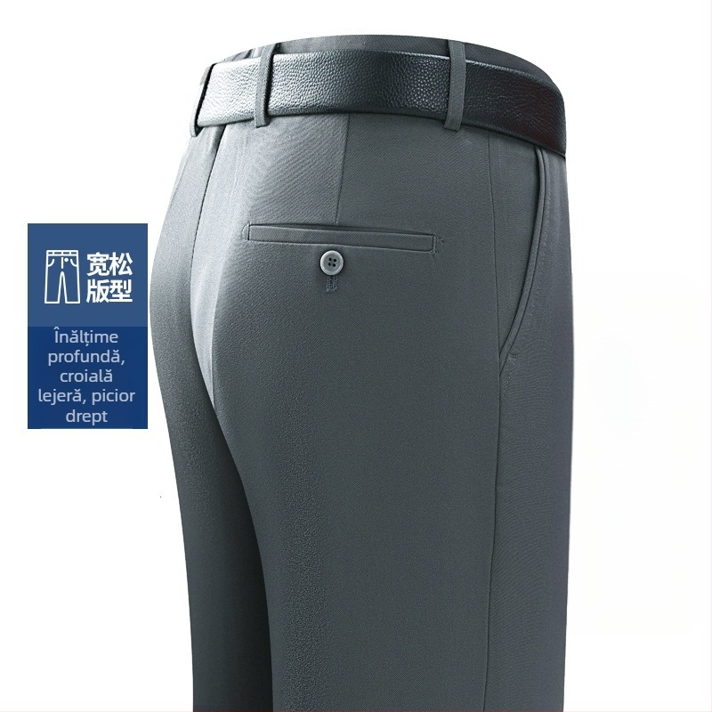 Pantaloni bărbați pentru afaceri, croială dreaptă, iarnă, amestec fibre chimice cu poliester, decor buzunar