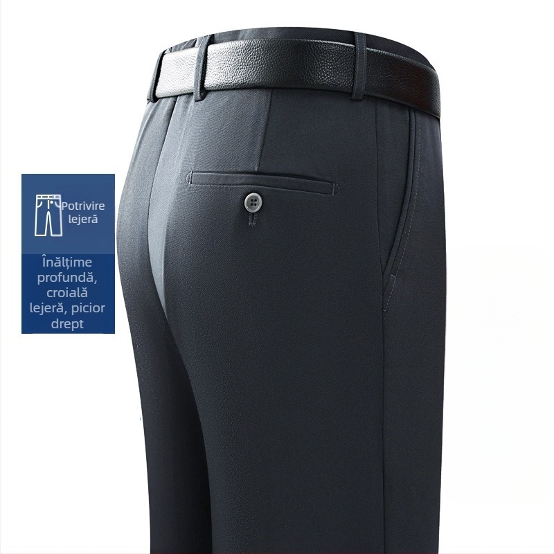 Pantaloni bărbați pentru afaceri, croială dreaptă, iarnă, amestec fibre chimice cu poliester, decor buzunar