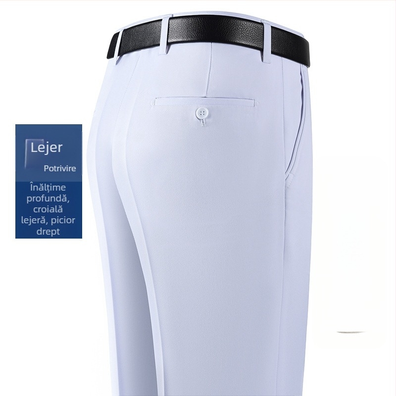 Pantaloni bărbați pentru afaceri, croială dreaptă, iarnă, amestec fibre chimice cu poliester, decor buzunar