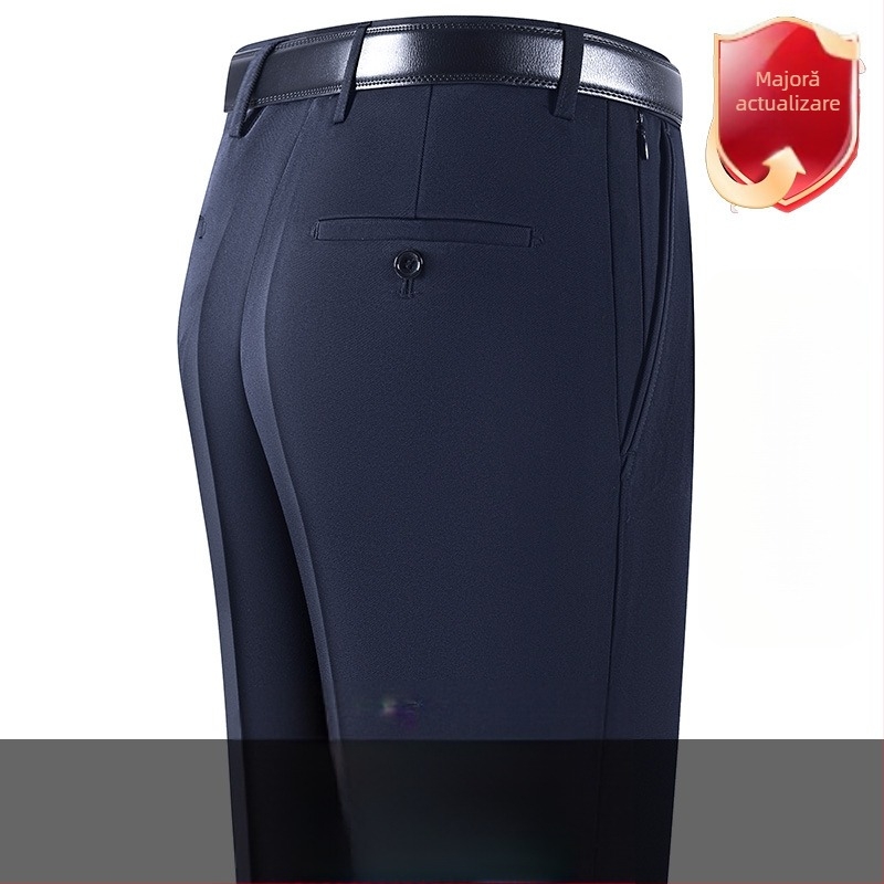 Pantaloni bărbați pentru afaceri, croială dreaptă, iarnă, amestec fibre chimice cu poliester, decor buzunar