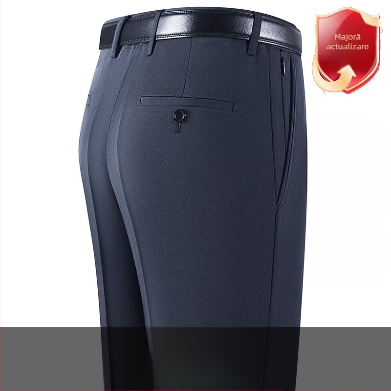 Pantaloni bărbați pentru afaceri, croială dreaptă, iarnă, amestec fibre chimice cu poliester, decor buzunar