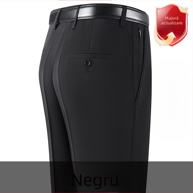 Pantaloni bărbați pentru afaceri, croială dreaptă, iarnă, amestec fibre chimice cu poliester, decor buzunar