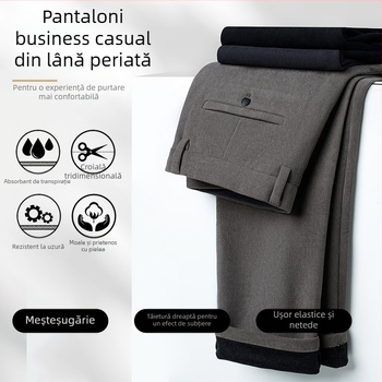 Pantaloni casual-business de iarnă pentru bărbați, croială dreaptă, talie medie, fermoar, material elastan