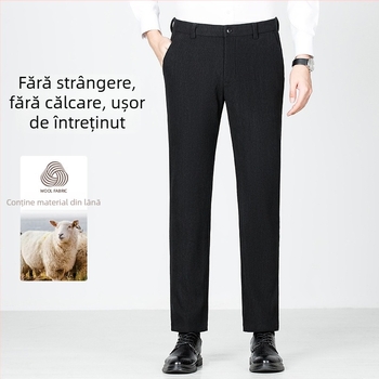Pantaloni casual-business de iarnă pentru bărbați, croială dreaptă, talie medie, fermoar, material elastan