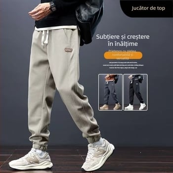 Pantaloni casual pentru bărbați, talie medie, croială dreaptă, închidere cu șnur, material poliester, microelastic