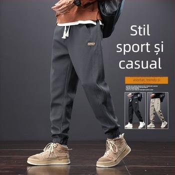 Pantaloni casual pentru bărbați, talie medie, croială dreaptă, închidere cu șnur, material poliester, microelastic