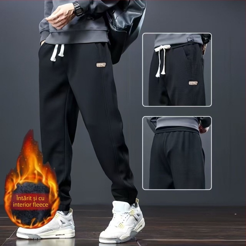 Pantaloni casual pentru bărbați, talie medie, croială dreaptă, închidere cu șnur, material poliester, microelastic