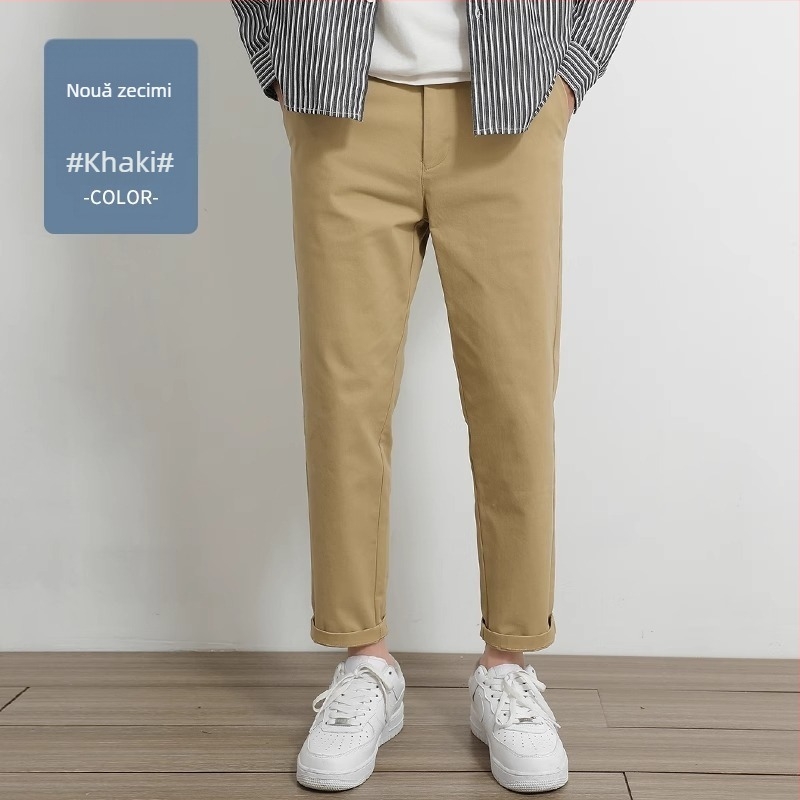 Pantaloni casual drept pentru bărbați, 97% bumbac, 3% elastan, talie medie-înaltă, fermoar, drept croi, pentru primăvară-toamnă